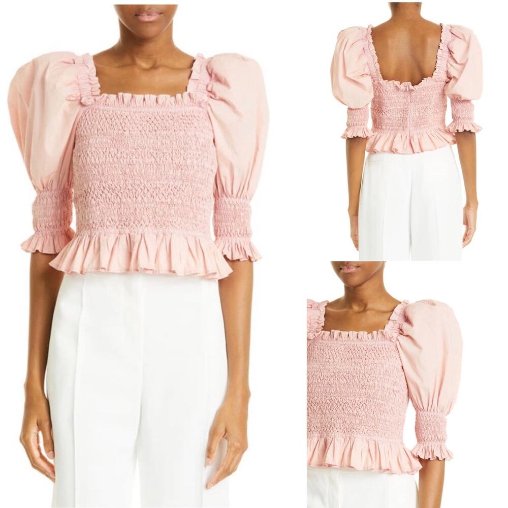 SEA Simona Puff Sleeve Smocked Top In Blossom Pink Size Large